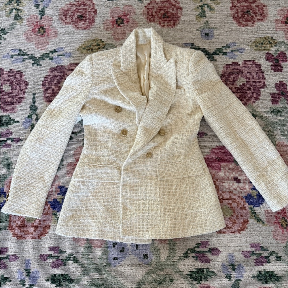 Elegant Cream Double-Breasted Women's Blazer